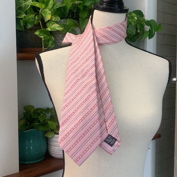 Chanel 100% silk Tie Pink CC logo stripe with Chain 60"L x 3.5"W EUC - Picture 2 of 14